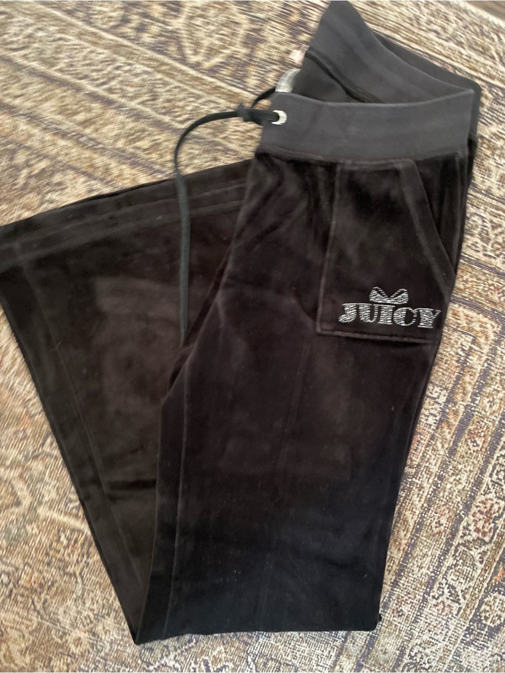Juicy Couture Womens Black Velour Track Pants with Logo